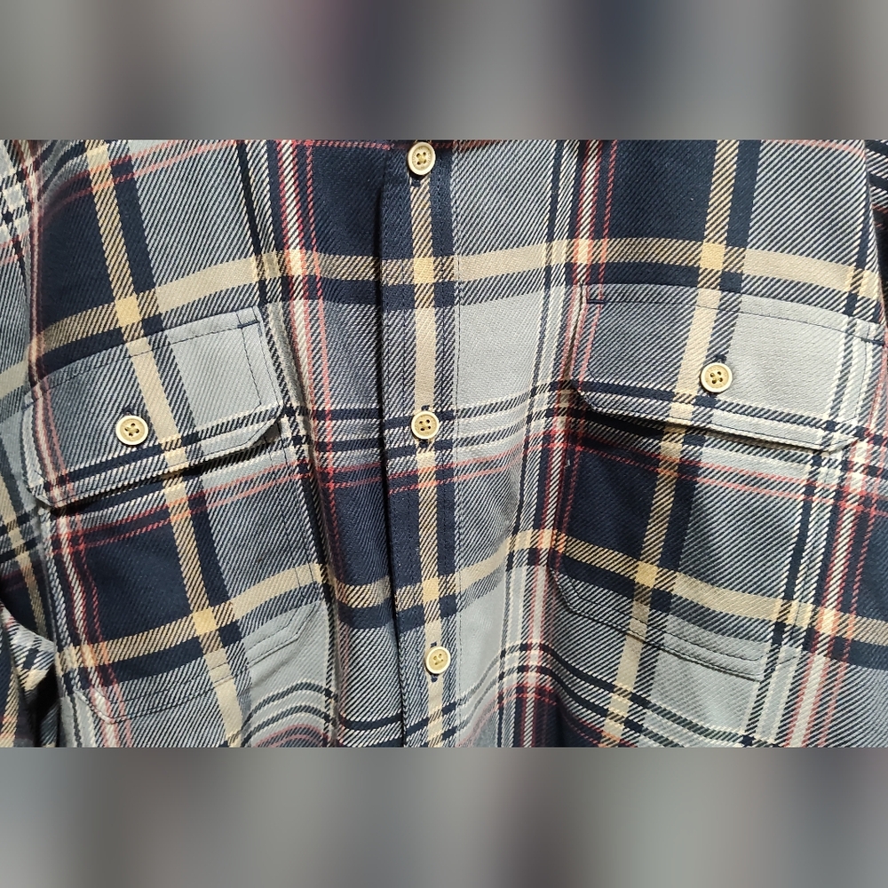 Izod Men's XXL Plaid Long Sleeve Button-Down Flannel Shirt, Blue/Red/Tan/White - Picture 3 of 7